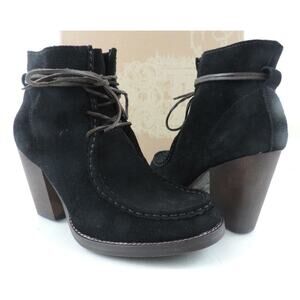 Latigo Frieda Block Heel Lace Up Booties Ankle Boots Suede Black Size 8